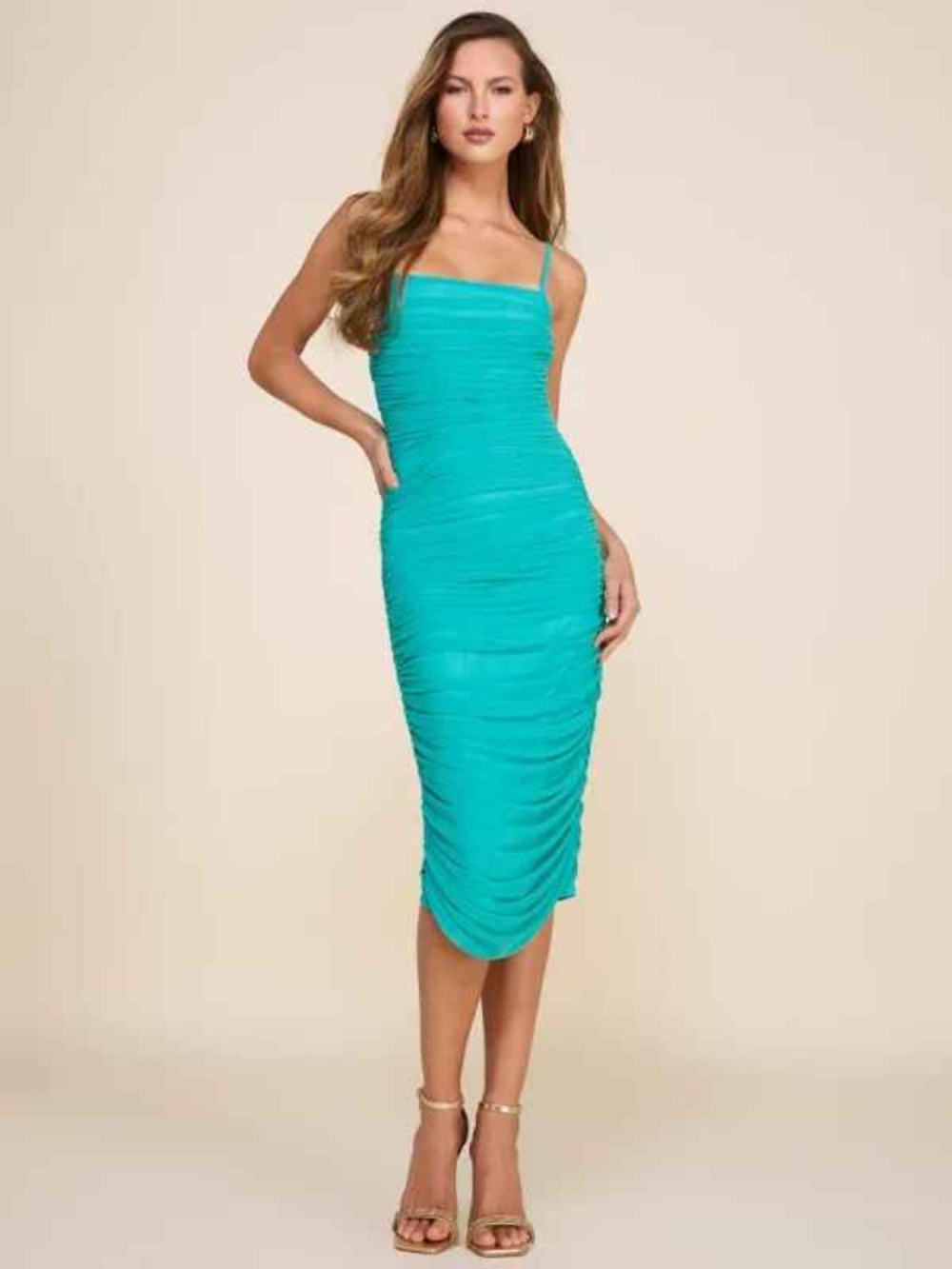 Le Chateau Blue Ruched Bodycon Dress Women's